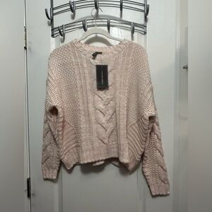 Moon & Madison Cable-knit sweater pink & cream Size Large NWT cropped